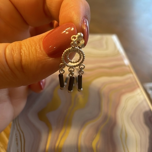 NWT Vintage Sterling Silver with onyx Dangle earrings - Picture 2 of 6